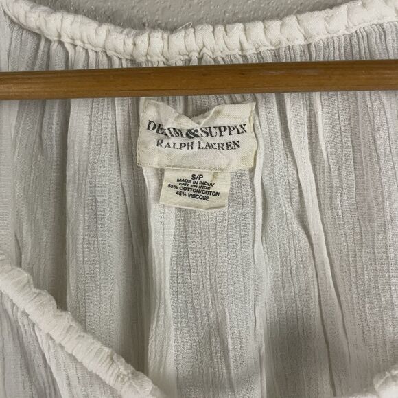 Denim & Supply Womens S White Peasant Ruffle Crepe Tie Neck And Hem Blouse - Picture 2 of 4